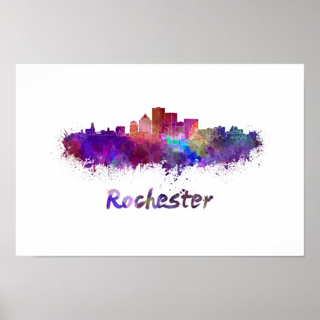 Rochester-Skyline in Aquarellfarben Poster (Vorne)