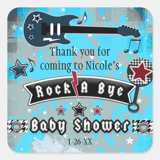 Rock a Bye Baby Dusche Gastgeschenk Stickers (Vorderseite)