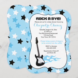 Rock a Bye Blue Rock Star Gitarren Baby Dusche Einladung