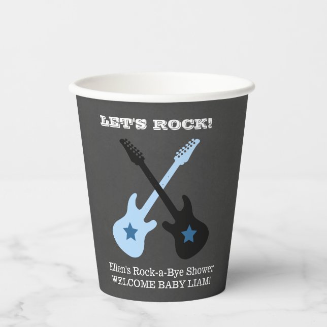Rock-a-Bye Rock Star Gitarre Baby Shower Pappbecher (Vorderseite)