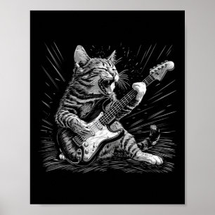 Rock &amp; Roll Cat Playing Gitarre Funny Cats Gui Poster