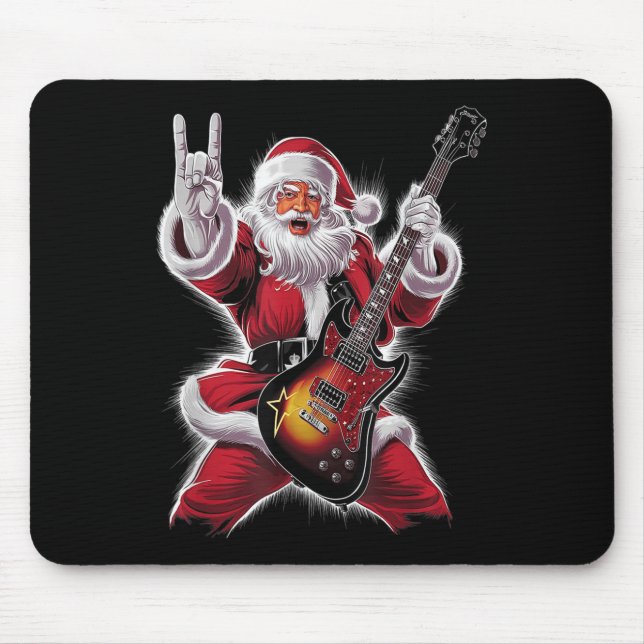 Rock &amp; Roll Christmas Santa Claus Guitar Playe Mousepad (Vorne)