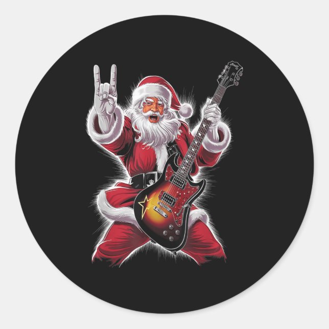 Rock &amp; Roll Christmas Santa Claus Guitar Playe Runder Aufkleber (Vorderseite)