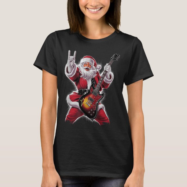 Rock &amp; Roll Christmas Santa Claus Guitar Playe T-Shirt (Vorderseite)