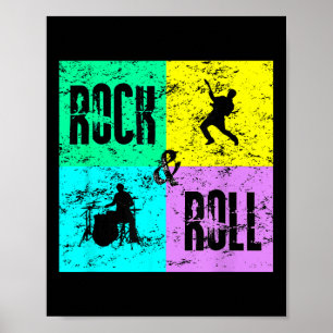 Rock & Roll Music Vintag Retro 80er Drums Guit Poster