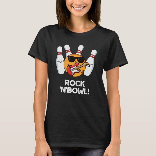 Rock and Bowl Funny Bowling Puck Dark BG T-Shirt (Vorderseite)