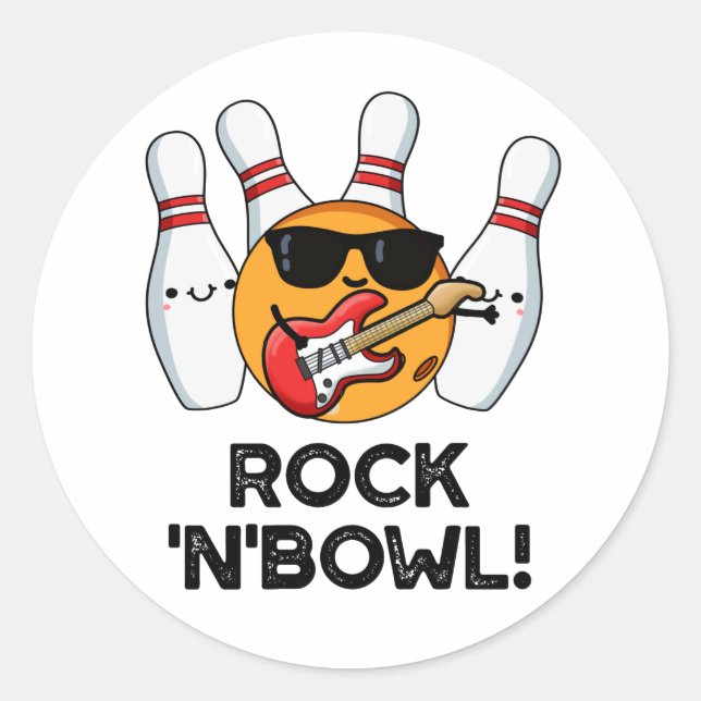 Rock and Bowl Funny Bowling Puff Runder Aufkleber (Vorderseite)