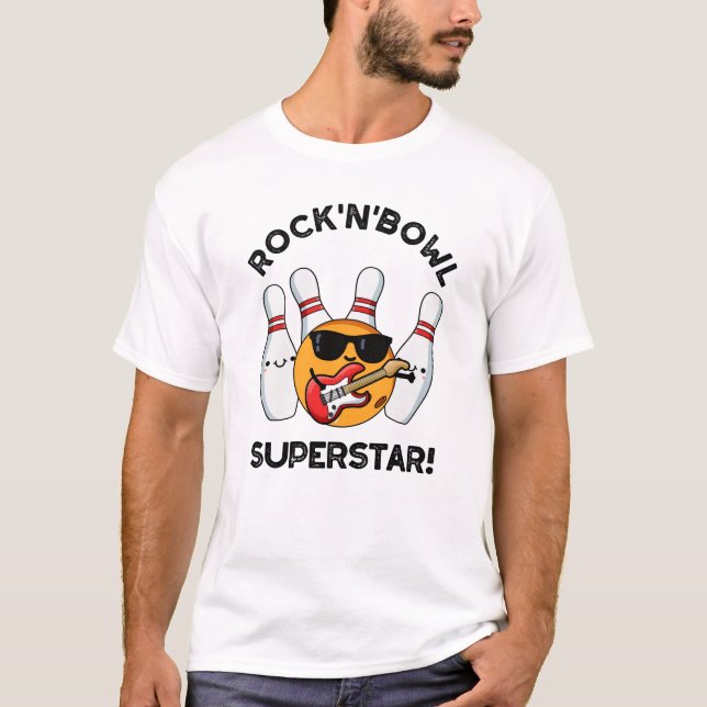 Rock and Bowl Superstar Funny Bowling Puff T-Shirt (Vorderseite)