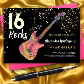 Rock and Roll 16. Geburtstagsparty Folieneinladung