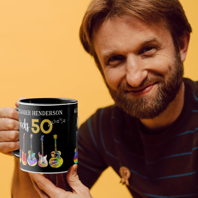 Rock and Roll 50. Geburtstagsgitarren Tasse (Rock and roll personalized rocks 50 funky psychedelic guitars coffee mug for him)