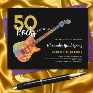 Rock and Roll 50. Geburtstagsparty 50 Rocks Einladungspostkarte