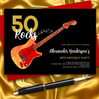 Rock and Roll 50. Geburtstagsparty 50 Steine Einladung