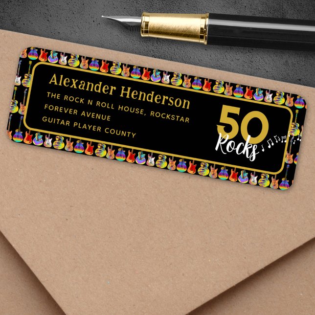 Rock and Roll 50. Geburtstagsparty Rücksendeadress (50 rocks custom 50th birthday party return address labels)