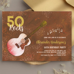 Rock and Roll 50th Birthday Gitarre Rustic Brown Einladung