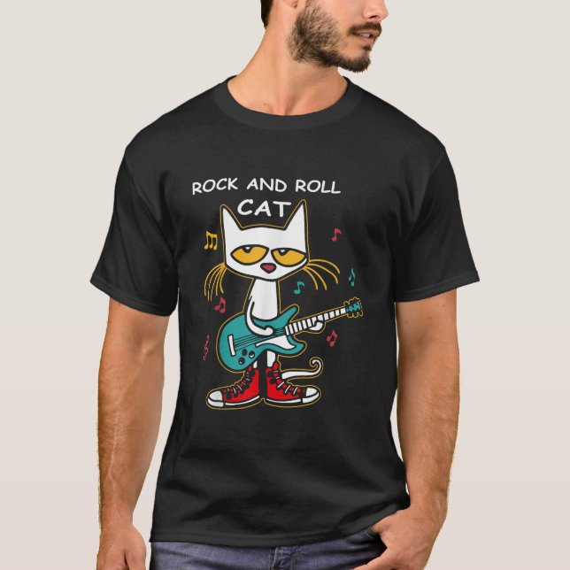 Rock and Roll Cat Playing Gitarre Funny Gitarre Ca T-Shirt (Vorderseite)