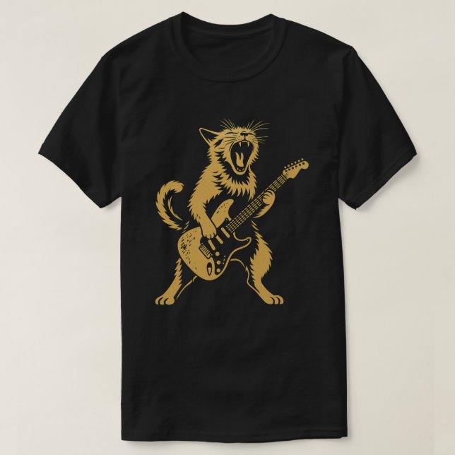 Rock and Roll Cat Playing Guitar | Funny Music Art T-Shirt (Design vorne)
