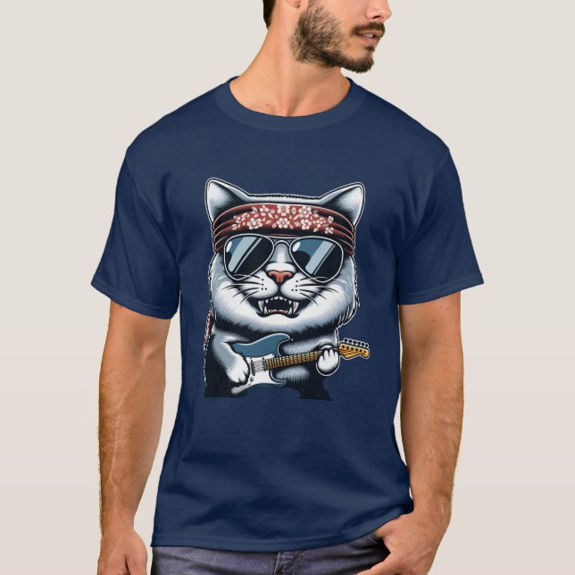 🎸 "Rock and Roll Cat with Guitar" T-Shirt 🐱 (Vorderseite)