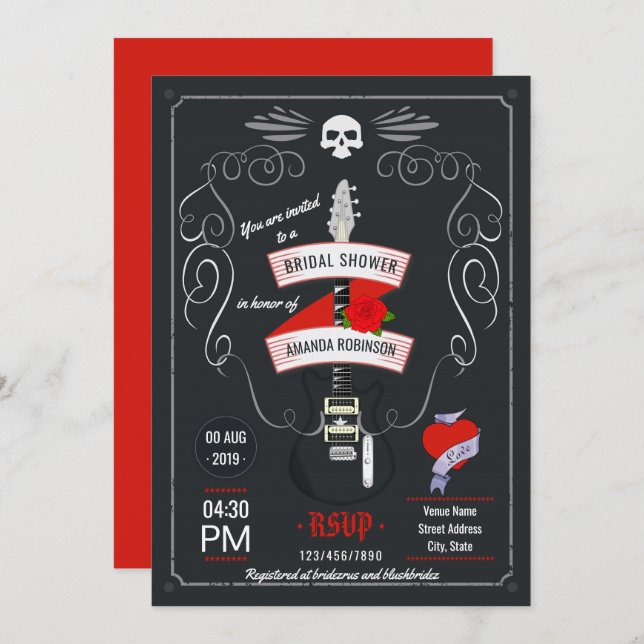 Rock and Roll Chalkboard Brautparty Einladung (Vorne/Hinten)