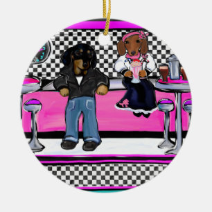 Rock and Roll Dachshunde Keramik Ornament