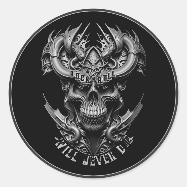 Rock and Roll Die nie Hartmetall Runder Aufkleber (Vorderseite)