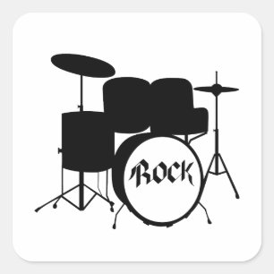 Rock and Roll elektrische und akustische Drum Band Quadratischer Aufkleber