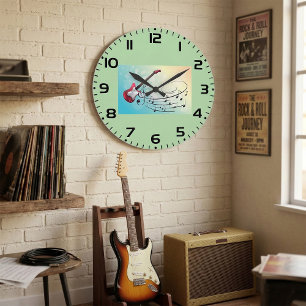Rock-and-Roll-Elektrogitarre mit wirbelnden Noten Große Wanduhr