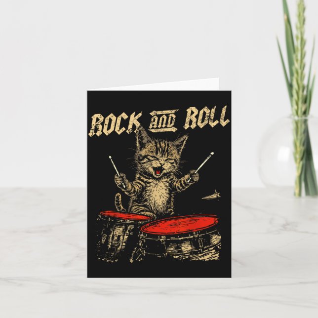 Rock And Roll Funny Cat Playing Drum For Men Women Karte (Vorderseite)
