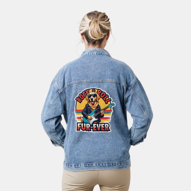 Rock and Roll Fur Ever Golden Retriever Dog Jeansjacke (Modell)