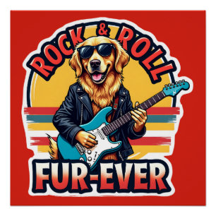 Rock and Roll Für-Immer Golden Retriever Hund Poster