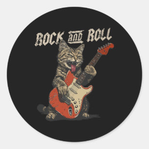 Rock and Roll Gitarre Cat Vintag Rock Gitarrist Ca Runder Aufkleber