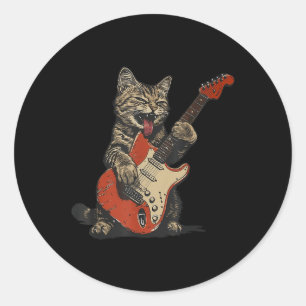 Rock and Roll Gitarre Cat Vintag Rock Gitarrist Ca Runder Aufkleber