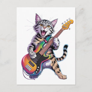 Rock And Roll Gitarre spielende Katze Postkarte