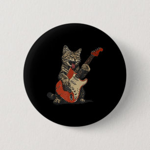 Rock And Roll Gitarrenkatze Vintage Rock Gitarrist Button