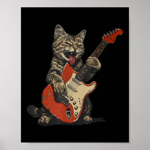Rock And Roll Gitarrenkatze Vintage Rock Gitarrist Poster