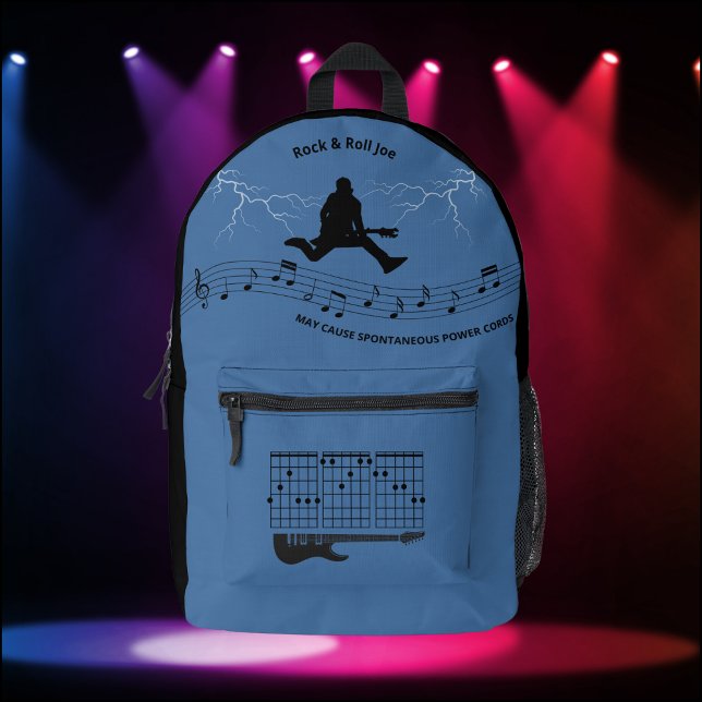 Rock and Roll Gitarrist Backpack Blau & Schwarz Bedruckter Rucksack (Legendary Style Rock and Roll Guitarist Backpack Blue & Black)