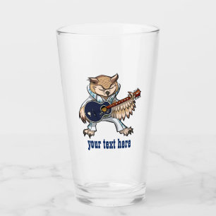 Rock and Roll Guitar Owl in Jumpsuit Cartoon Glas