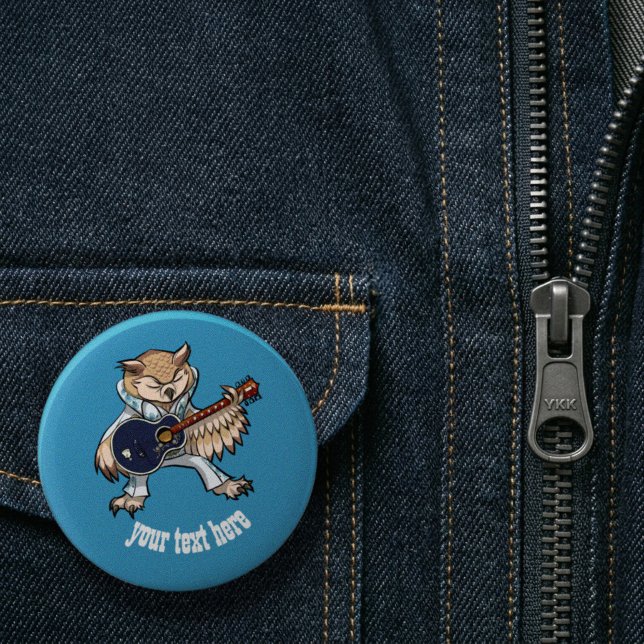 Rock and Roll Guitar Owl - Jumpsuit Cartoon Button (Von Creator hochgeladen)