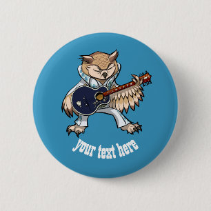 Rock and Roll Guitar Owl - Jumpsuit Cartoon Button