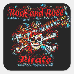 Rock and Roll Guitar Pirate Skull Quadratischer Aufkleber