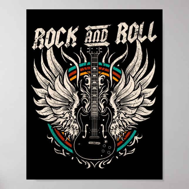 Rock And Roll Guitar Vintage Rock Music  Poster (Vorne)