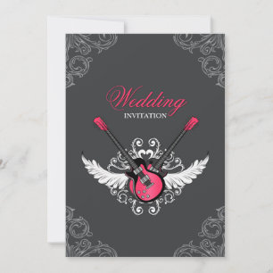 Rock and Roll Hochzeit Fuchsia Grau Einladung