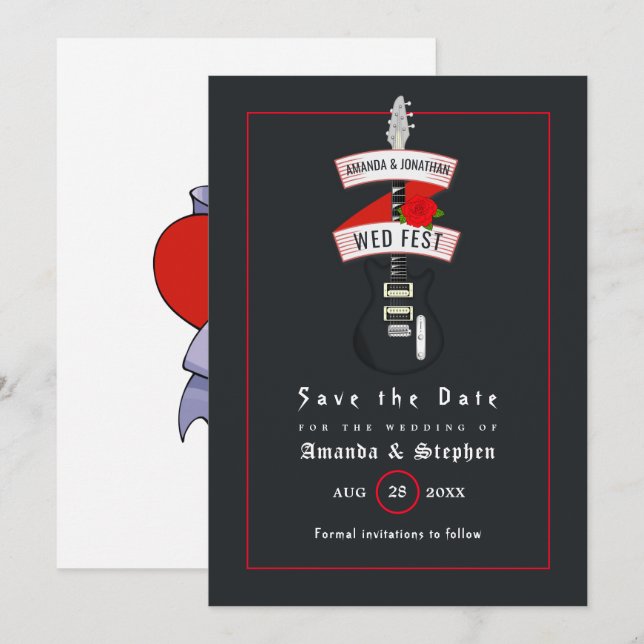 Rock and Roll Hochzeitsmonogramm Save The Date (Vorne/Hinten)