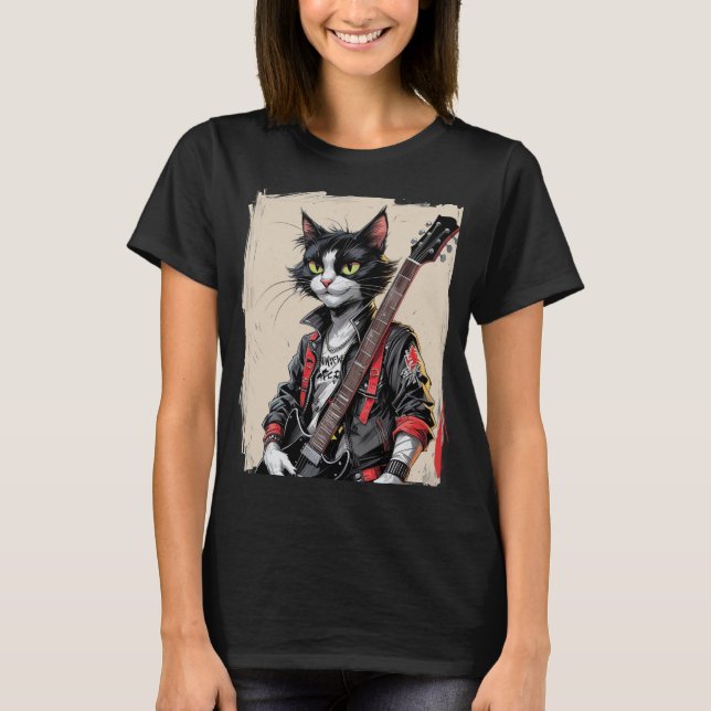 Rock-and-Roll-Katze T-Shirt (Vorderseite)