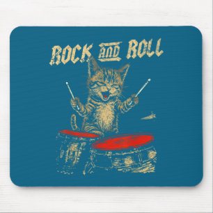 Rock And Roll Lustige Katze Schlagtrommel Für Männ Mousepad