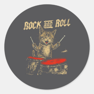 Rock And Roll Lustige Katze Schlagzeug spielend fü Runder Aufkleber