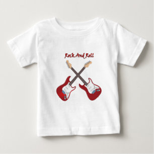 Rock and Roll mit zwei weißen roten Gitarren Baby T-shirt