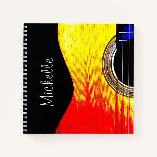 Rock and Roll Monogram Red and Yellow Guitar Notizbuch (Vorderseite)