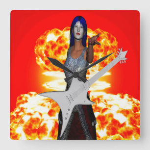 Rock and Roll Quadratische Wanduhr