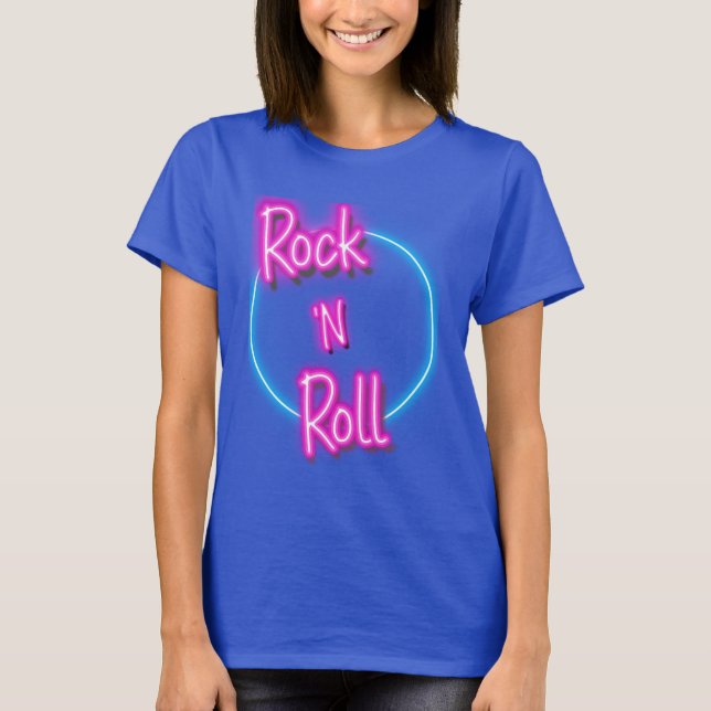 Rock and Roll Retro Neon Sign T-Shirt (Vorderseite)