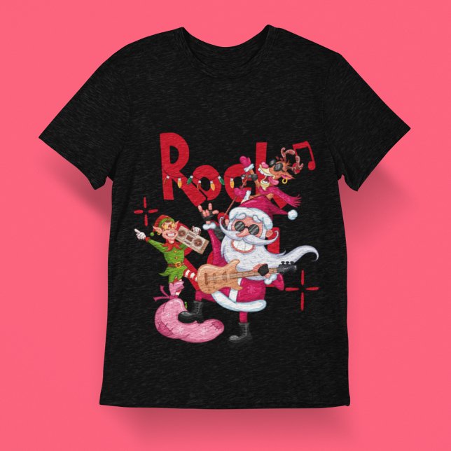 Rock and Roll Santa Claus | Christmas Black Unisex T-Shirt (Von Creator hochgeladen)